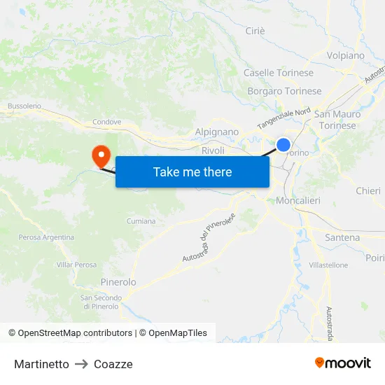 Martinetto to Coazze map