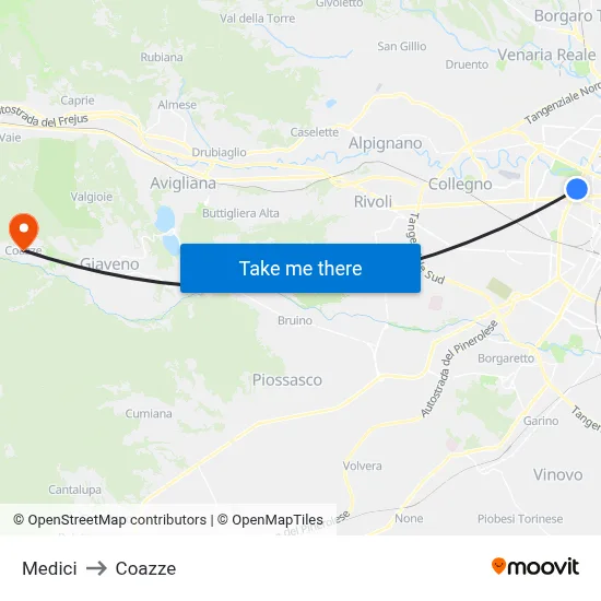 Doctors to Coazze map