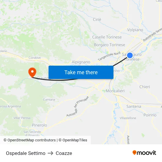 Settimo Hospital to Coazze map