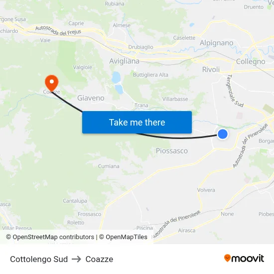 Cottolengo South to Coazze map