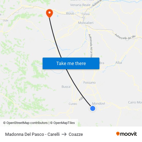 Madonna Del Pasco - Carelli to Coazze map