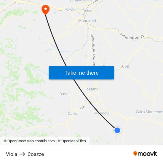 Viola to Coazze map
