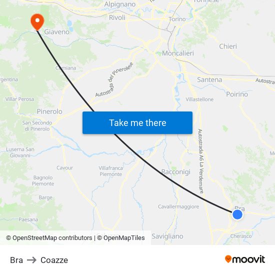 Bra to Coazze map