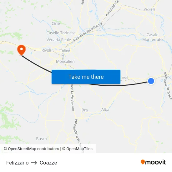 Felizzano to Coazze map