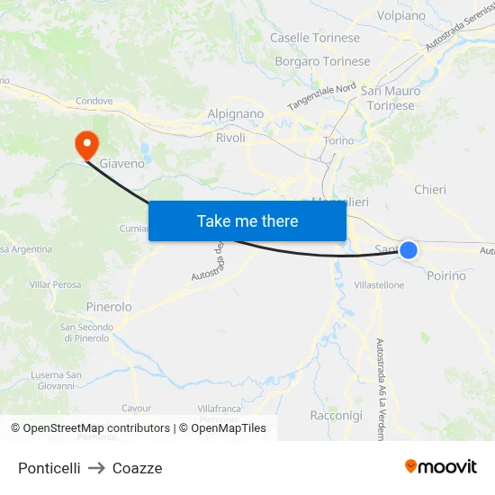 Ponticelli to Coazze map