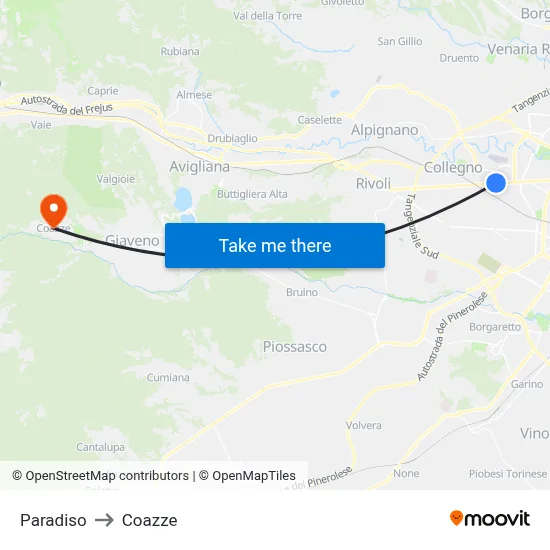 Paradiso to Coazze map