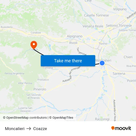 Moncalieri to Coazze map