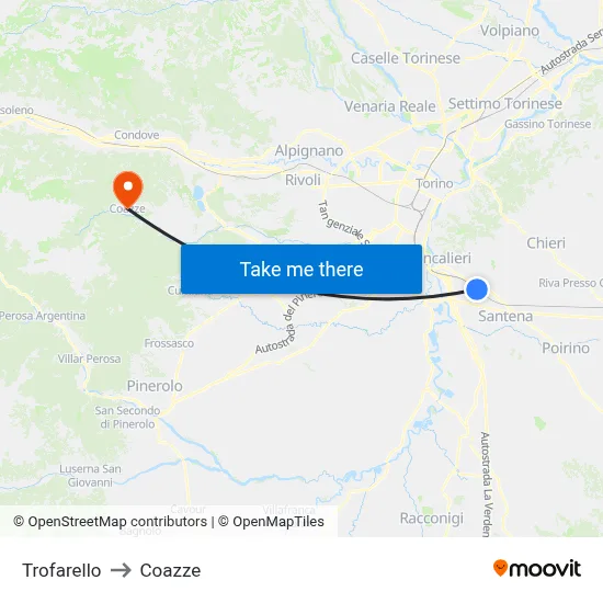 Trofarello to Coazze map