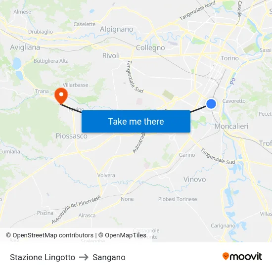 Lingotto Station to Sangano map