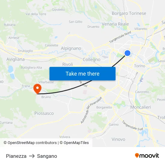 Pianezza to Sangano map