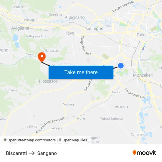 Biscaretti to Sangano map