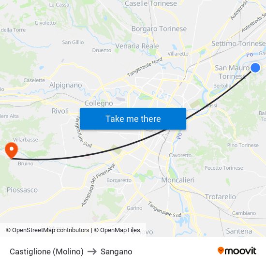 Castiglione (Molino) to Sangano map