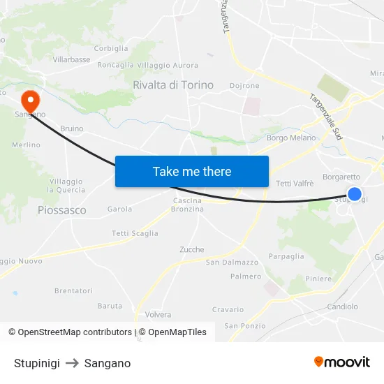 Stupinigi to Sangano map