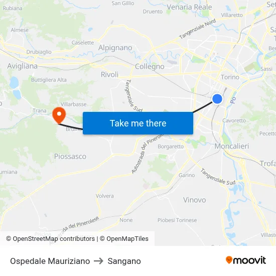 Mauriziano Hospital to Sangano map