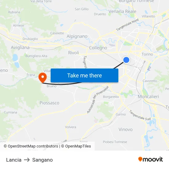 Lancia to Sangano map