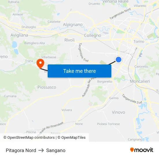 Pitagora North to Sangano map