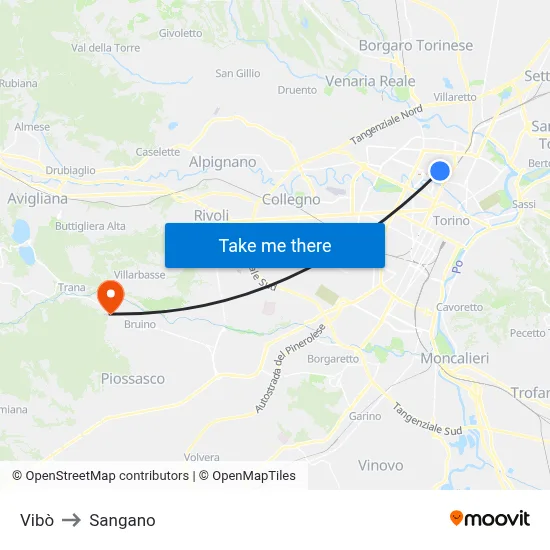 Vibò to Sangano map