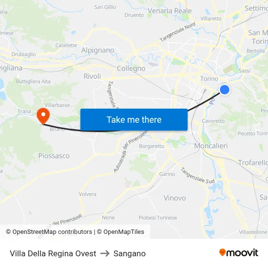 Villa Della Regina West to Sangano map