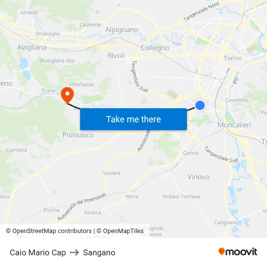 Caio Mario Terminal to Sangano map