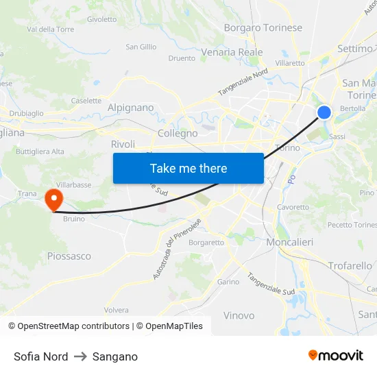 Sofia North to Sangano map