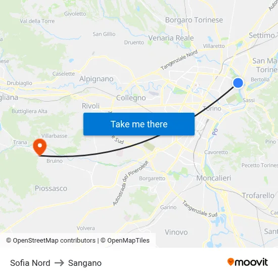 Sofia North to Sangano map