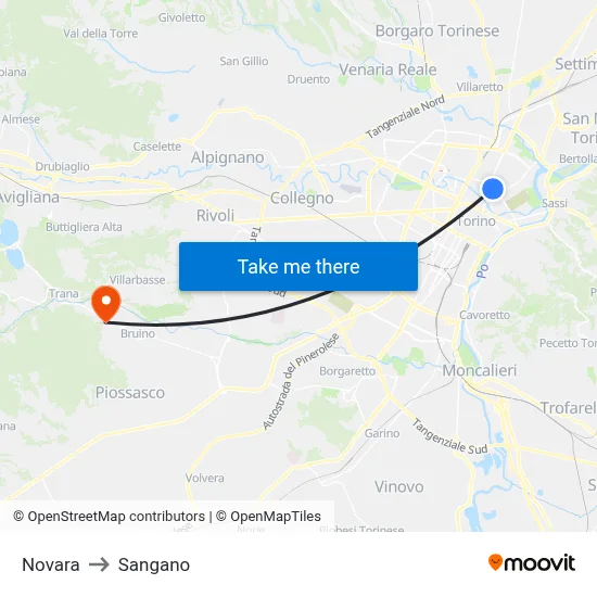 Novara to Sangano map