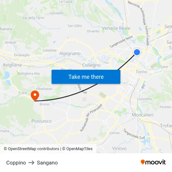 Coppino to Sangano map