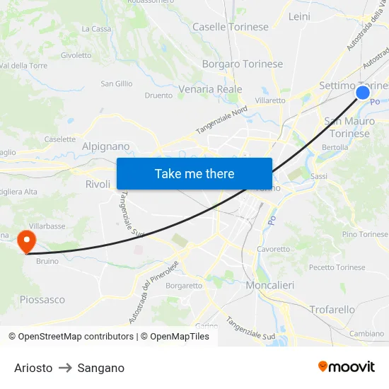 Ariosto to Sangano map