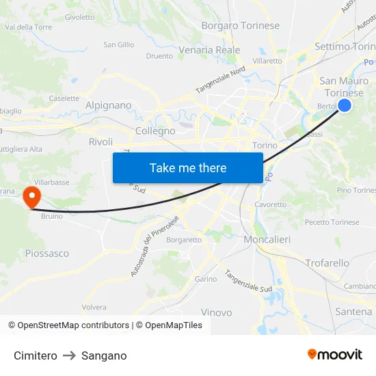 Cemetery to Sangano map