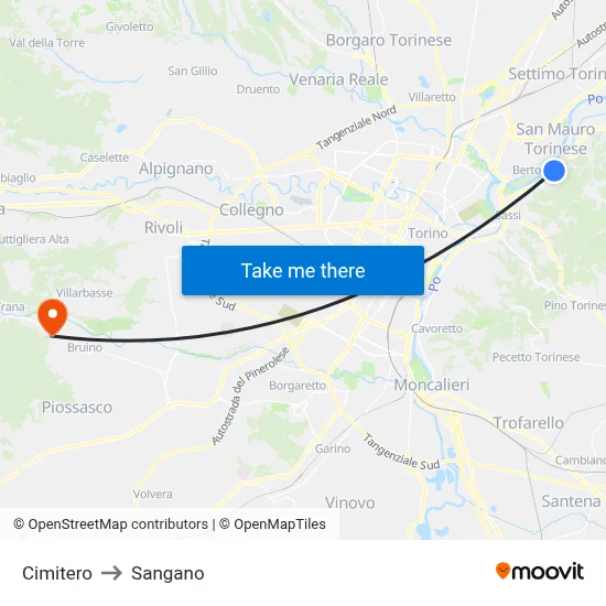 Cemetery to Sangano map