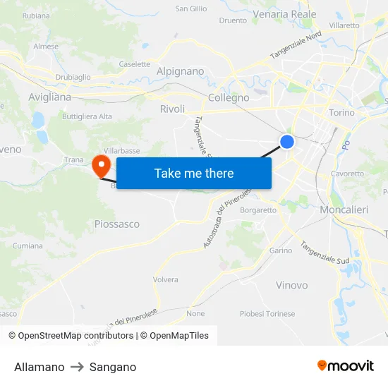 Allamano to Sangano map