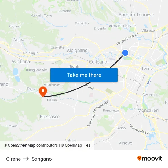 Cirene to Sangano map