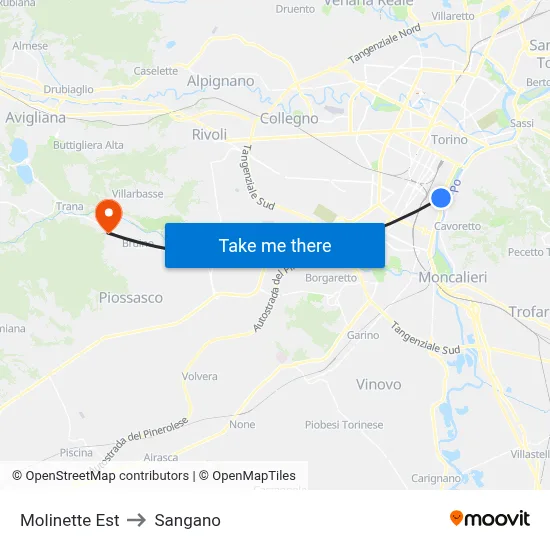 Molinette East to Sangano map
