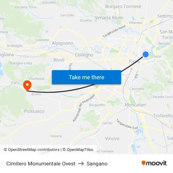 Monumental Cemetery West to Sangano map