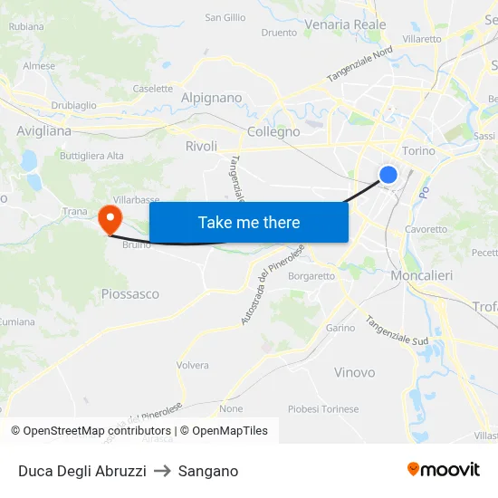 Duke of the Abruzzi to Sangano map