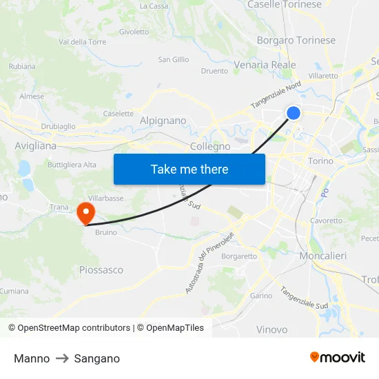 Manno to Sangano map