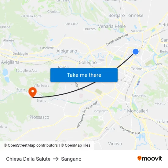 Church of Health to Sangano map