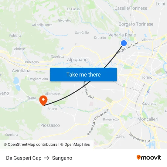 De Gasperi Terminal to Sangano map