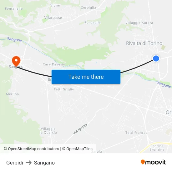 Gerbidi to Sangano map