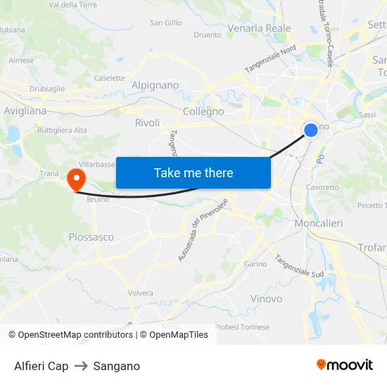 Alfieri Cap to Sangano map