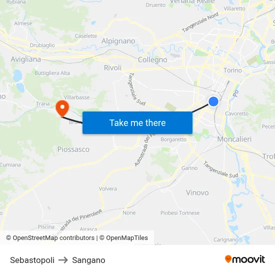 Sebastopoli to Sangano map