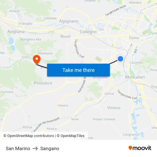 San Marino to Sangano map