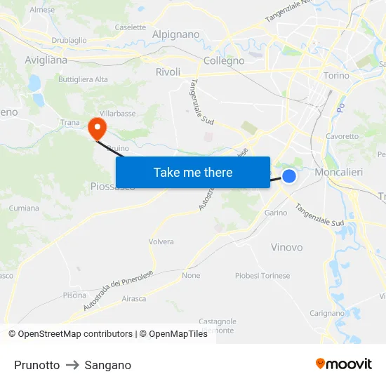 Prunotto to Sangano map