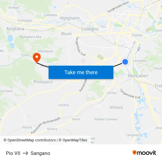 Pio VII to Sangano map