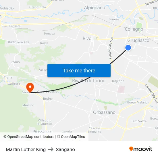 Martin Luther King to Sangano map