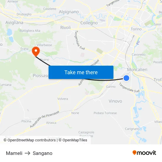 Mameli to Sangano map
