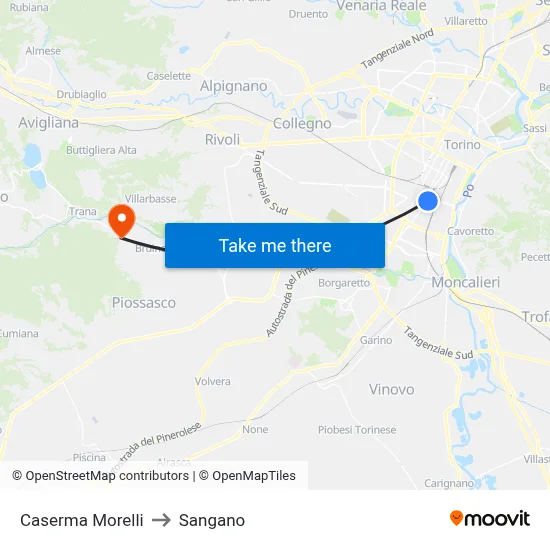 Morelli Barracks to Sangano map