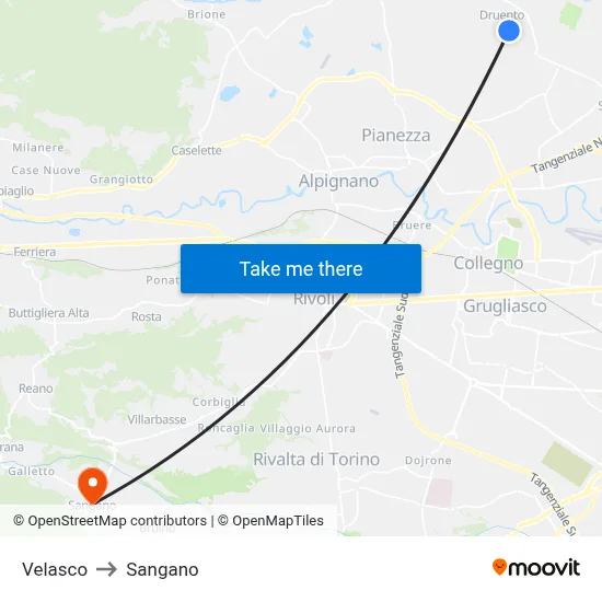 Velasco to Sangano map