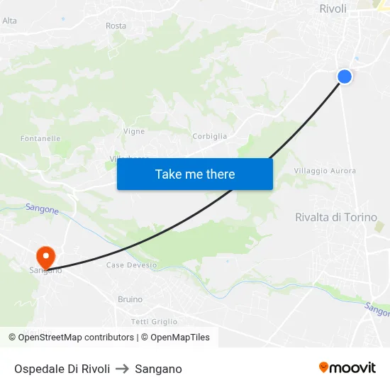 Rivoli Hospital to Sangano map