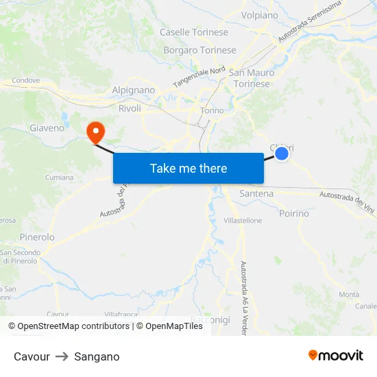 Cavour to Sangano map